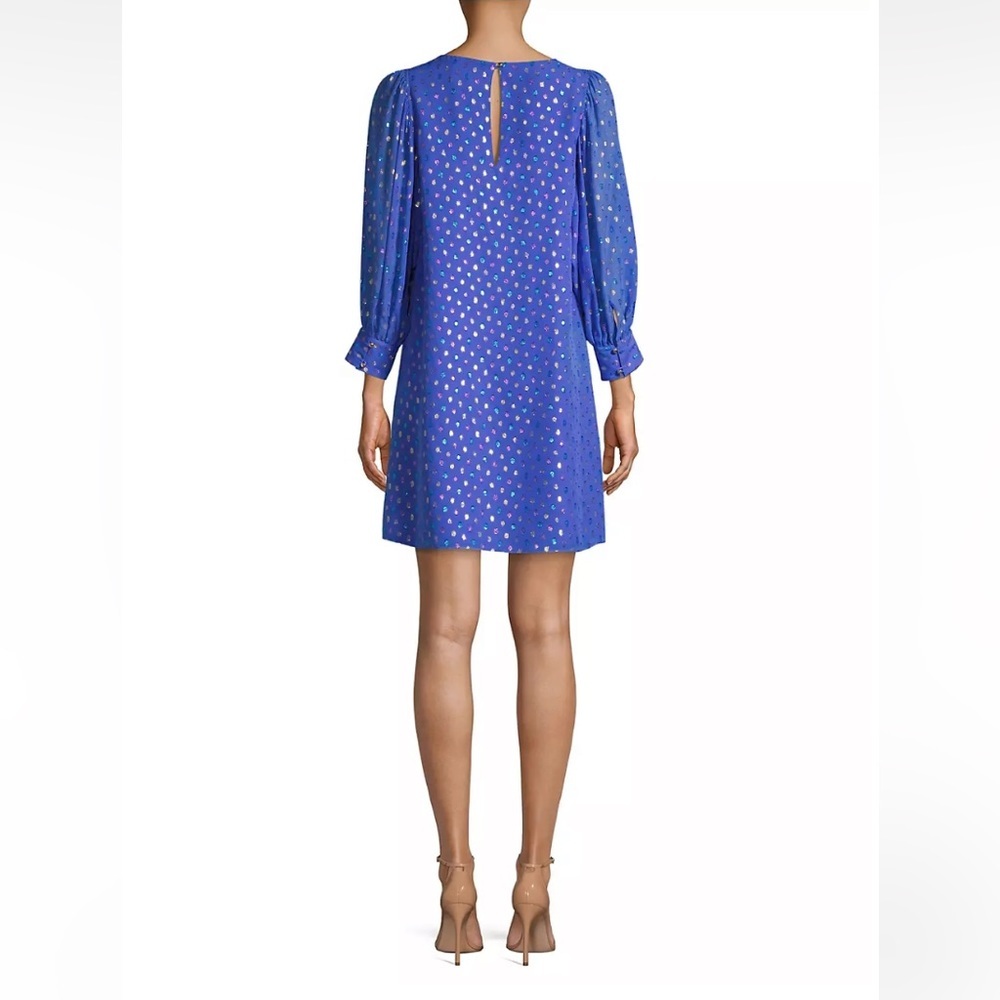 Lilly Pulitzer Maisel Metallic Silk Shift Dress in Iris Blue | Size 8 - Picture 2 of 8